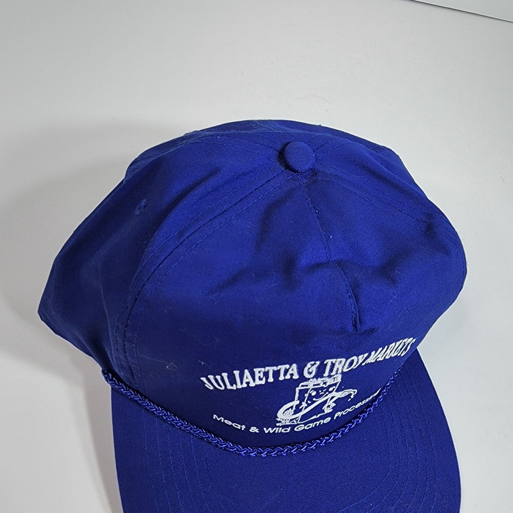 Vintage Cameo "Juliaetta & Troy Markets Meat & Wild Game" Snapback Hat Rope Cap - Picture 8 of 12